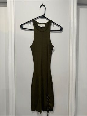 Guess Olive Green Ribbed Lace-Up Midi Dress